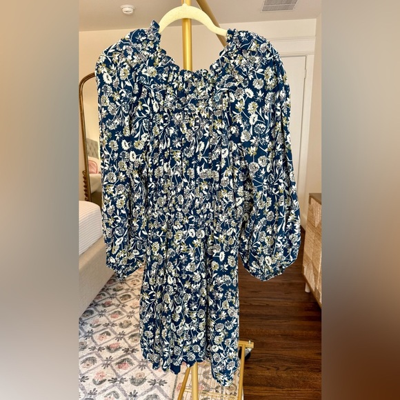 The Westside NWT Layla Navy Blue Floral Ruffle Smocked Prairie Mini Dress- Small - Picture 6 of 11